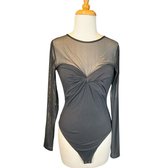 Abercrombie &Fitch Black Body Suit Mesh Long Sleeve High Neck Medium Night Out - Picture 2 of 11